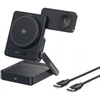 Беспроводное зарядное устройство Baseus PicoGo AF21 3 in 1 Qi2 35W + кабель Type-C to Type-C (1m) E0205402 - Black