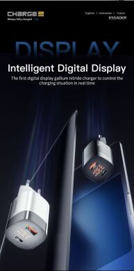Мережевий зарядний пристрій ESSAGER 33W GaN Digital Display Travel Charger (ECTCA-LYB02-Z) - White