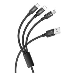 Кабель Hoco X14 3 в 1 USB to Lightning+MicroUSB+Type-C (1m) - Black