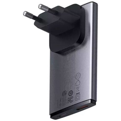 Сетевое зарядное устройство Baseus GaN5 Pro Ultra-Slim C+U (65W) + кабель Type-C to Type-C (100W, 5A, 1m) CCGP150113 - Gray