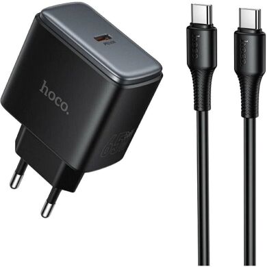 Мережевий зарядний пристрій Hoco C159A Upgrade PD65W (Type-C) + кабель Type-C to Type-C - Black