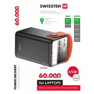 Внешний аккумулятор SWISSTEN Line Bank PD65W (60000mAh) - Black