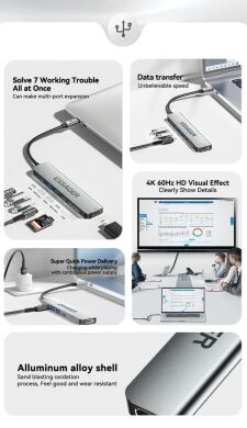 USB HUB ESSAGER QingHong 7 in 1 (EHB07-QH0G-Z) - Grey