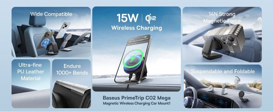 Автомобильный держатель с беспроводной зарядкой Baseus PrimeTrip C02 (15W) C40169003111-00 - Black