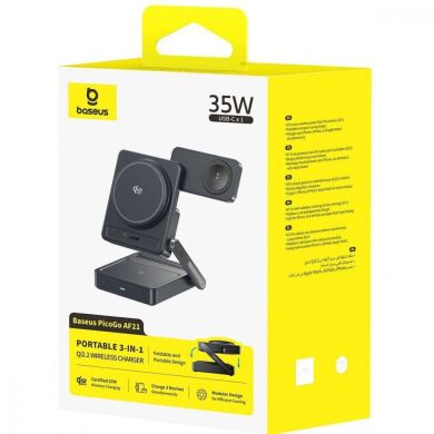 Беспроводное зарядное устройство Baseus PicoGo AF21 3 in 1 Qi2 35W + кабель Type-C to Type-C (1m) E0205402 - Black