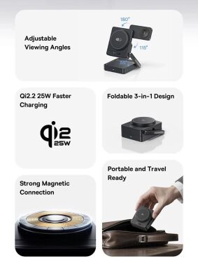 Беспроводное зарядное устройство Baseus PicoGo AF21 3 in 1 Qi2 35W + кабель Type-C to Type-C (1m) E0205402 - Black