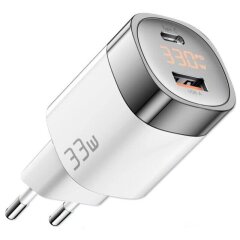 Сетевое зарядное устройство ESSAGER 33W GaN Digital Display Travel Charger (ECTCA-LYB02-Z) - White