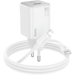 Мережевий зарядний пристрій Hoco N41 PD20W+QC3.0 + кабель Type-C to Lightning - White