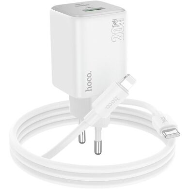 Мережевий зарядний пристрій Hoco N41 PD20W+QC3.0 + кабель Type-C to Lightning - White
