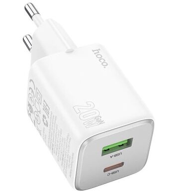 Мережевий зарядний пристрій Hoco N41 PD20W+QC3.0 + кабель Type-C to Lightning - White