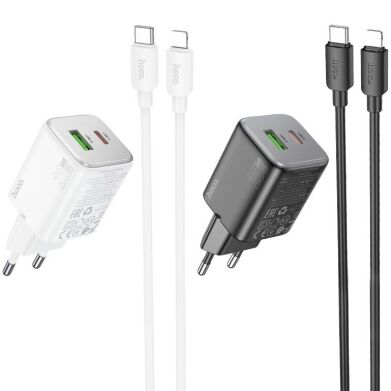 Мережевий зарядний пристрій Hoco N41 PD20W+QC3.0 + кабель Type-C to Lightning - White