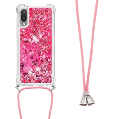 Силіконова накладка Deexe Liquid Glitter with Strap для Samsung Galaxy A02 (A022) - Pink Hearts
