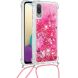 Силиконовая накладка Deexe Liquid Glitter with Strap для Samsung Galaxy A02 (A022) - Pink Hearts. Фото 1 из 6