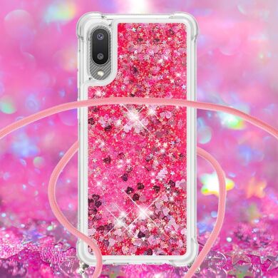 Силіконова накладка Deexe Liquid Glitter with Strap для Samsung Galaxy A02 (A022) - Pink Hearts
