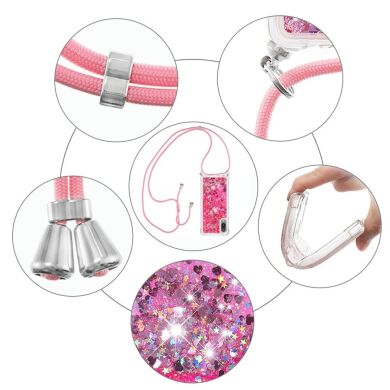 Силиконовая накладка Deexe Liquid Glitter with Strap для Samsung Galaxy A02 (A022) - Pink Hearts