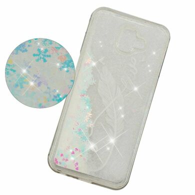 Силиконовый (TPU) чехол Deexe Liquid Glitter для Samsung Galaxy J6+ (J610) - White Feather