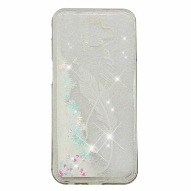 Силиконовый (TPU) чехол Deexe Liquid Glitter для Samsung Galaxy J6+ (J610) White Feather