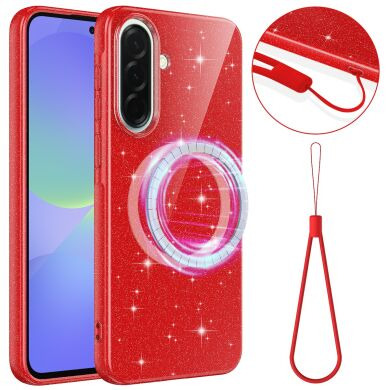 Защитный чехол Deexe Glitter Case with MagSafe для Samsung Galaxy A37 (A376) / A36 (A366) / A56 (A566) - Red