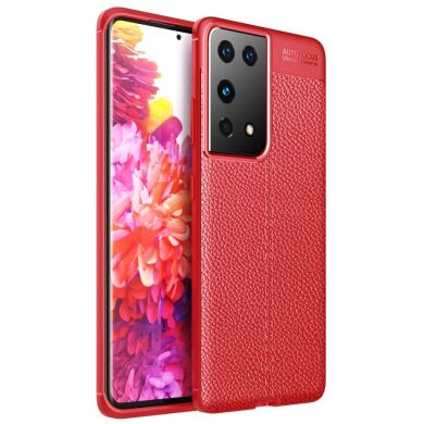 Защитный чехол Deexe Leather Cover для Samsung Galaxy S21 Ultra - Red