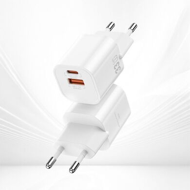 Сетевое зарядное устройство WIWU Wi-G017 GaN 33W (USB + Type-C) - White