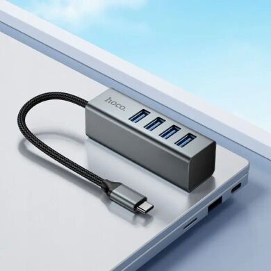 USB HUB Hoco HB1C 4 in 1 Type-C to 4USB 3.0 (0.2m) - Metal Grey