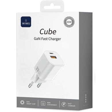 Сетевое зарядное устройство WIWU Wi-G017 GaN 33W (USB + Type-C) - White