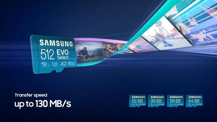 Карта пам'яті microSDXC Samsung EVO Select 256Gb C10 A2 V30 UHS-І U3 R130MB/s + адаптер (MB-ME256KA/EU)