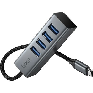 USB HUB Hoco HB1C 4 in 1 Type-C to 4USB 3.0 (0.2m) - Metal Grey