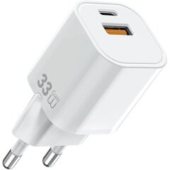 Сетевое зарядное устройство WIWU Wi-G017 GaN 33W (USB + Type-C) - White