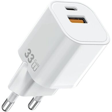 Сетевое зарядное устройство WIWU Wi-G017 GaN 33W (USB + Type-C) - White