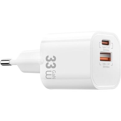 Сетевое зарядное устройство WIWU Wi-G017 GaN 33W (USB + Type-C) - White
