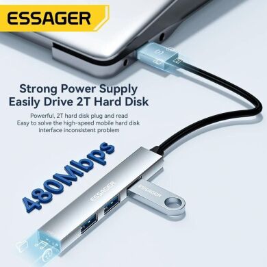 USB HUB ESSAGER Fengyang 4 in 1 Splitter (EHBA04-FY10-P) - Silver