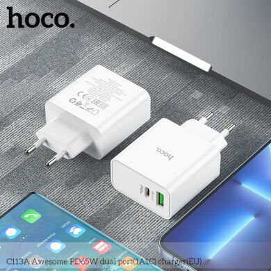 Мережевий зарядний пристрій Hoco C113A Awesome PD65W (1A1C) - White