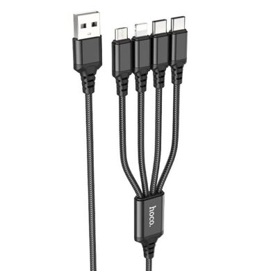 Кабель Hoco X76 4 в 1 USB to Type-C+Type-C+Lightning+MicroUSB (1m) - Black