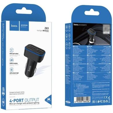 Автомобильное зарядное устройство Hoco Z63 60W (2USB + 2Type-C) - Black