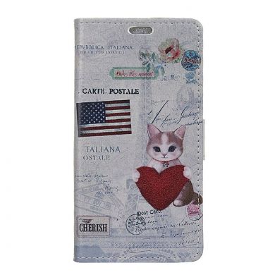 Чехол Deexe Life Style Wallet для Samsung Galaxy A7 2018 (A750) - American Flag and Cat Holding Heart