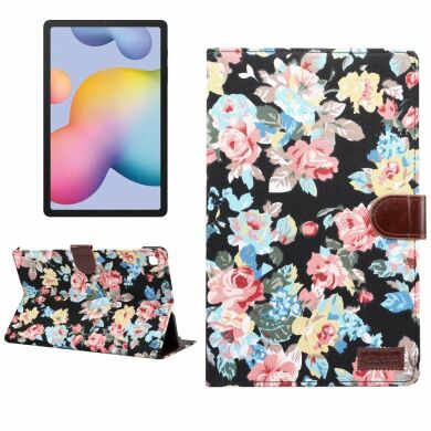 Чехол-книжка Deexe Peony Pattern для Samsung Galaxy Tab S6 lite / S6 Lite (2022/2024) - Black