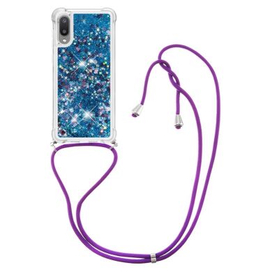 Силиконовая накладка Deexe Liquid Glitter with Strap для Samsung Galaxy A02 (A022) - Blue Hearts