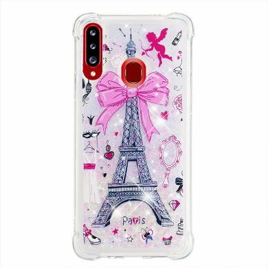 Силіконовий (TPU) чохол Deexe Fashion Glitter для Samsung Galaxy A20s (A207), Eiffel Tower with Bowknot