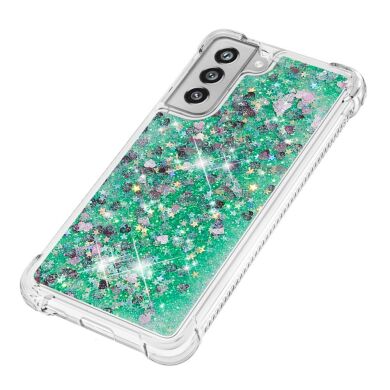 Силиконовый (TPU) чехол Deexe Liquid Glitter для Samsung Galaxy S21 FE (G990) - Green Hearts