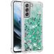 Силиконовый (TPU) чехол Deexe Liquid Glitter для Samsung Galaxy S21 FE (G990) - Green Hearts. Фото 2 из 7