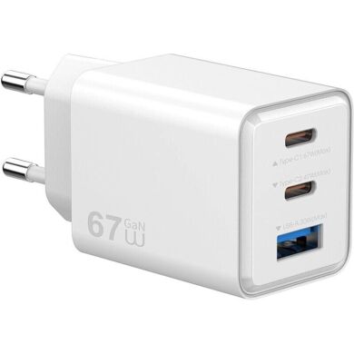 Сетевое зарядное устройство WIWU Wi-G026 GaN 67W (USB + 2Type-C) - White