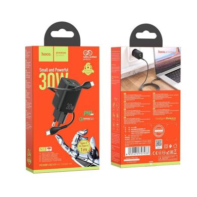 Мережевий зарядний пристрій Hoco N13 PD 30W + QC3.0 + Кабель Type - C to Type-C - Black