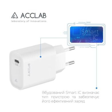 Мережевий зарядний пристрій ACCLAB&nbsp;AL-TC451 PD45W (Type-C) - White