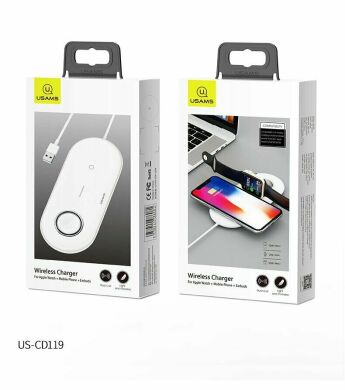 Беспроводное зарядное устройство USAMS US-CD119 2 in 1 + кабель - White