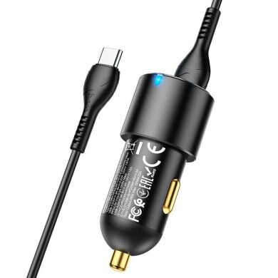 Автомобильное зарядное устройство Hoco NZ6 PD45W + кабель Type-C to Type-C - Black