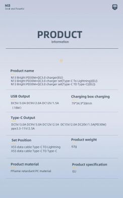 Мережевий зарядний пристрій Hoco N13 PD 30W + QC3.0 + Кабель Type - C to Type-C - Black
