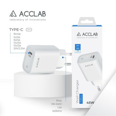 Мережевий зарядний пристрій ACCLAB&nbsp;AL-TC451 PD45W (Type-C) - White