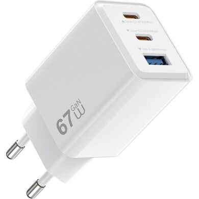Сетевое зарядное устройство WIWU Wi-G026 GaN 67W (USB + 2Type-C) - White