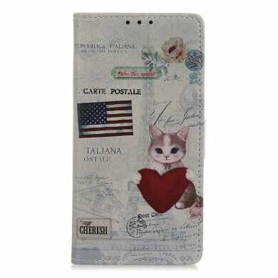 Чехол Deexe Life Style Wallet для Samsung Galaxy A10 (A105) - Cat Holding Heart and American Flag